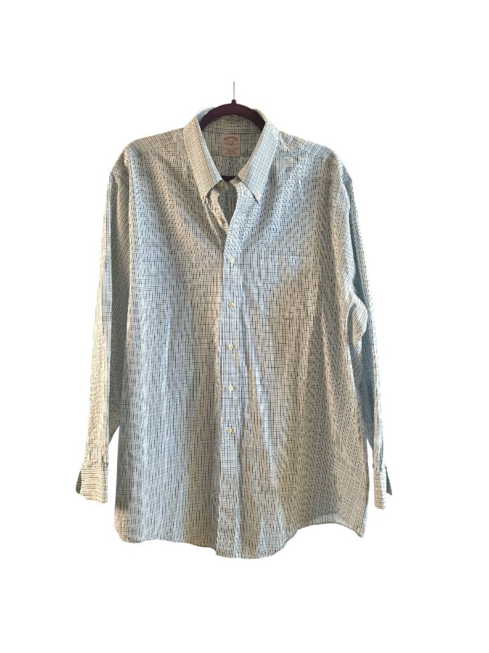 Brooks Brothers Green Check Dress Shirt Men 17.5 35 Button Down 100% Cotton